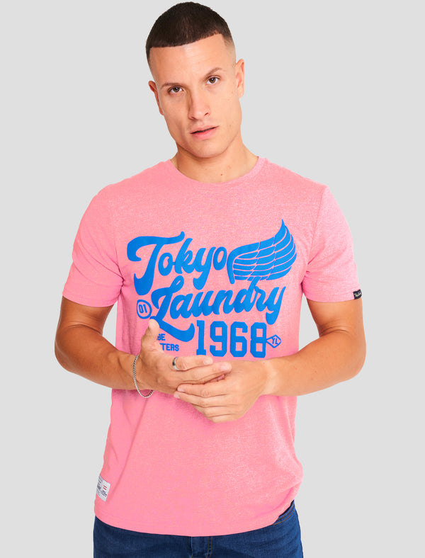 Rocket Motif Cotton Jersey Grindle T-Shirt in Light Pink - Tokyo Laundry