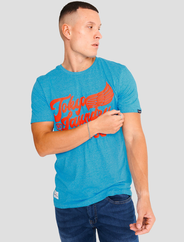 Rocket Motif Cotton Jersey Grindle T-Shirt in Sea - Tokyo Laundry