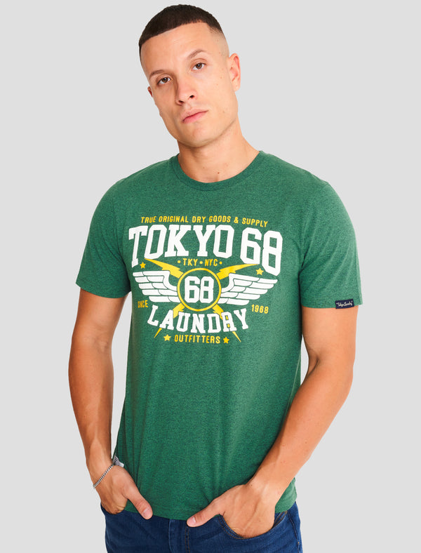 Boxed Motif Cotton Jersey Grindle T-Shirt in Dark Green - Tokyo Laundry