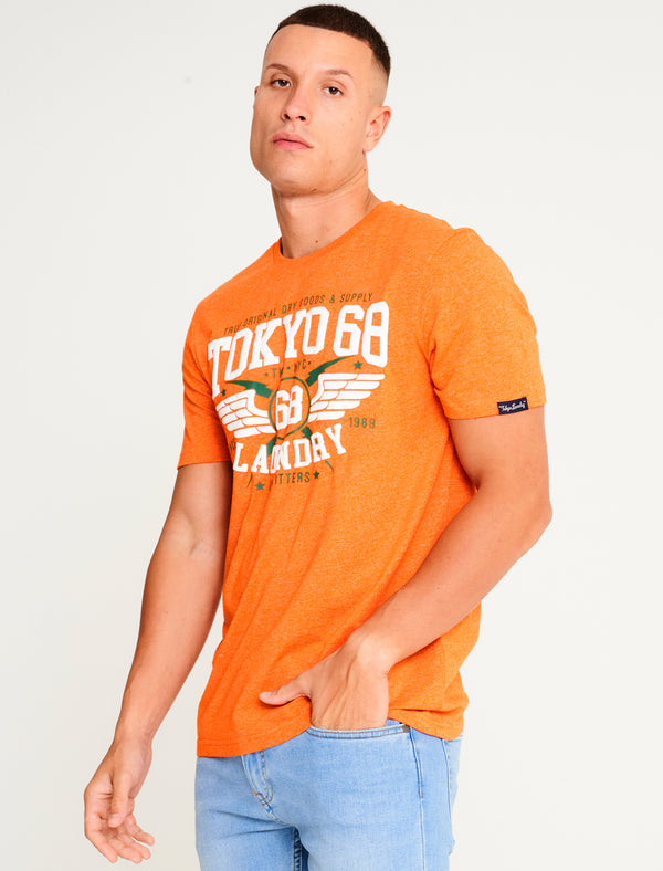 Boxed Motif Cotton Jersey Grindle T-Shirt in Orange - Tokyo Laundry