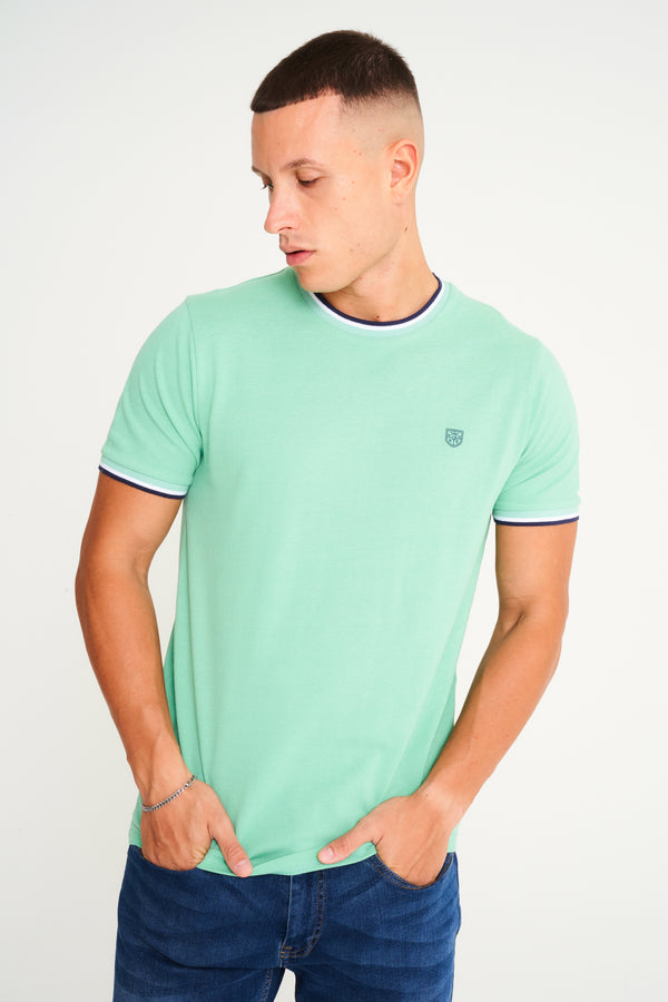 Westmoor Cotton Jersey Crew Neck Ringer T-Shirt in Dusty Jade Green - Kensington Eastside