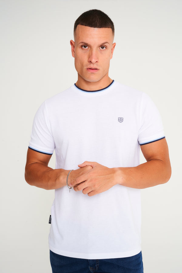 Westmoor Cotton Jersey Crew Neck Ringer T-Shirt in Bright White - Kensington Eastside