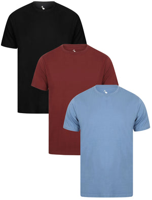 Kier 3 Pack 100% Cotton Crew Neck T-Shirt in Jet Black / Chocolate Truffle / Federal Blue - South Shore