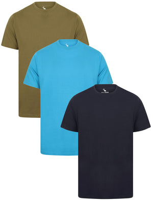 Kier 3 Pack 100% Cotton Crew Neck T-Shirt in Navy / Blue Aster / Ivy Green - South Shore