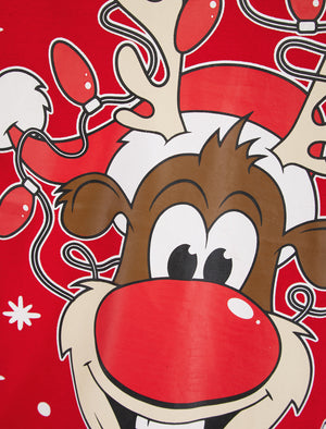 Men's Rudolph 23 Snowflake Motif Novelty Cotton Christmas T-Shirt in Barados Cherry - Merry Christmas