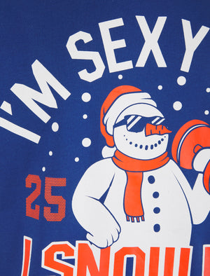 Men's Snowman Weights Motif Novelty Cotton Christmas T-Shirt in Limoges Blue - Merry Christmas