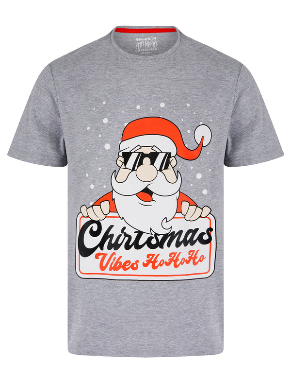 Men's Xmas Vibes Motif Novelty Cotton Christmas T-Shirt in Light Grey Marl - Merry Christmas