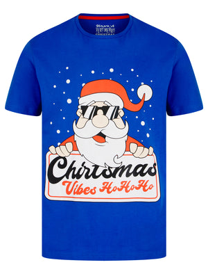 Men's Xmas Vibes Motif Novelty Cotton Christmas T-Shirt in Turkish Sea - Merry Christmas