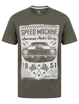 Speed Machine Motif Cotton Jersey T-Shirt in Gun Metal - South Shore