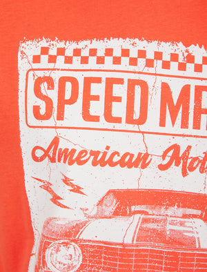 Speed Machine Motif Cotton Jersey T-Shirt in Hot Coral - South Shore