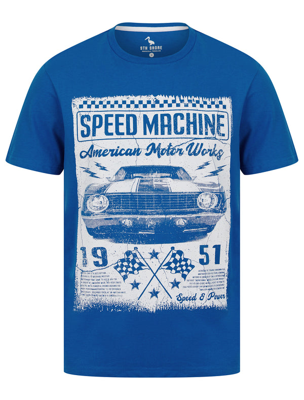 Speed Machine Motif Cotton Jersey T-Shirt in Victoria Blue - South Shore