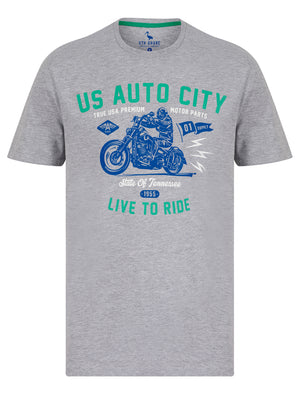 Auto City Motif Cotton Jersey T-Shirt in Light Grey Marl - South Shore