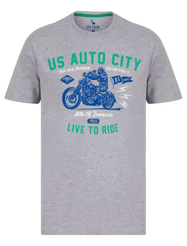 Auto City Motif Cotton Jersey T-Shirt in Light Grey Marl - South Shore