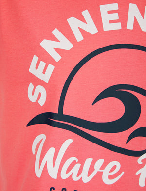 Wave Fest Motif Cotton Jersey T-Shirt in Peach Blossom - South Shore