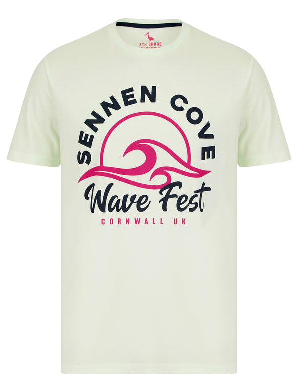 Wave Fest Motif Cotton Jersey T-Shirt in Hint Of Mint - South Shore