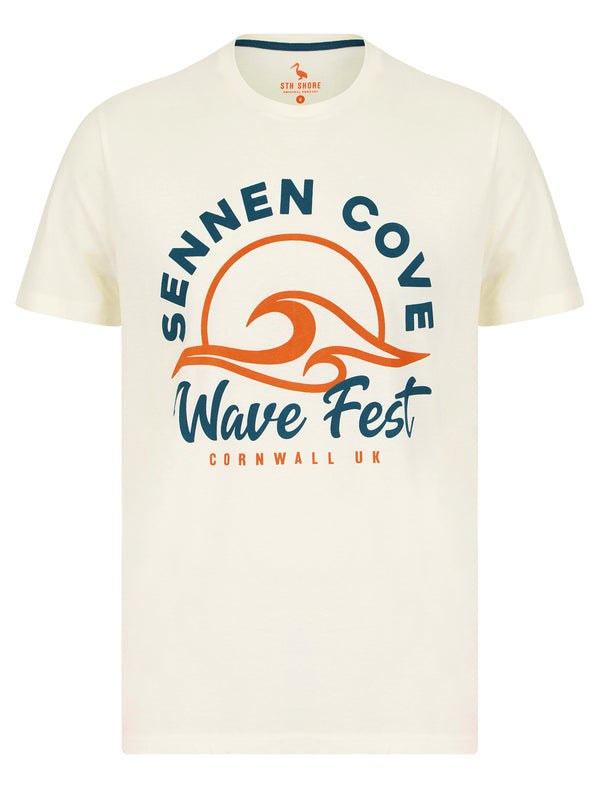 Wave Fest Motif Cotton Jersey T-Shirt in Marshmallow White - South Shore