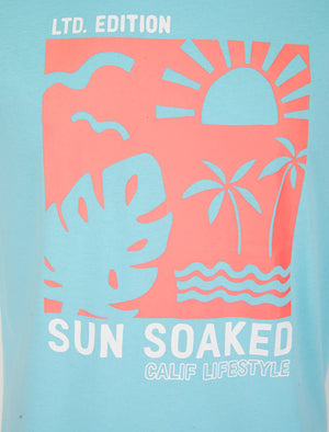 Sun Soaked Motif Cotton Jersey T-Shirt in Blue Topaz - South Shore