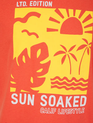 Sun Soaked Motif Cotton Jersey T-Shirt in Hot Coral - South Shore