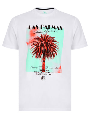 Las Palmas Motif Cotton Jersey T-Shirt in Bright White - South Shore