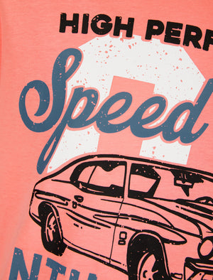 Speed City Motif Cotton Jersey T-Shirt in Peach Blossom - South Shore
