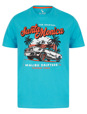 Malibu Drifters Motif Cotton Jersey T-Shirt in Blue Atoll - South Shore