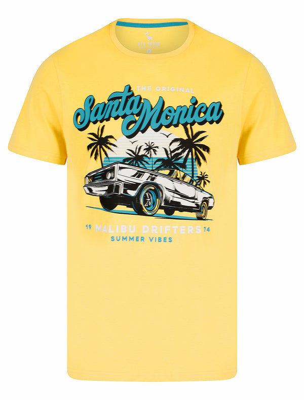 Malibu Drifters Motif Cotton Jersey T-Shirt in Golden Cream - South Shore