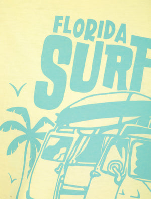 Surf Tour Motif Cotton Jersey T-Shirt in Transparent Yellow - South Shore