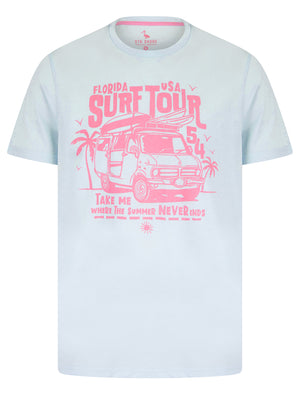 Surf Tour Motif Cotton Jersey T-Shirt in Ice Water - South Shore