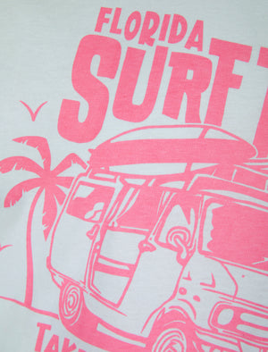 Surf Tour Motif Cotton Jersey T-Shirt in Ice Water - South Shore