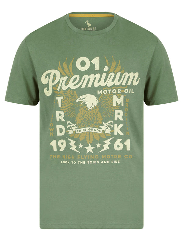 Premium Eagle Motif Cotton Jersey T-Shirt in Sea Spray Green - South Shore