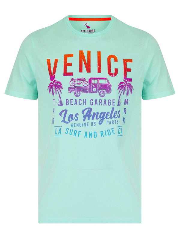 Beach Garage 2 Motif Cotton Jersey T-Shirt in Blue Tint - South Shore