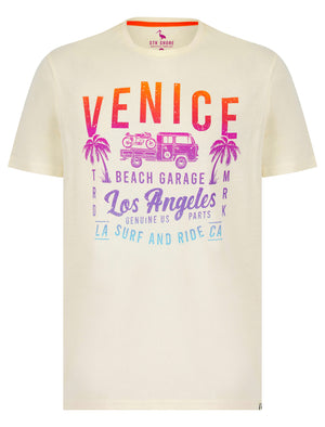 Beach Garage 2 Motif Cotton Jersey T-Shirt in Marshmallow White - South Shore