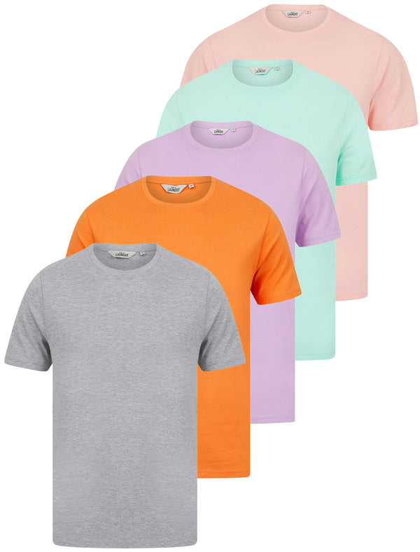 Spectre (5 Pack) Crew Neck Cotton T-Shirts in Chalk Pink / Limpet Shell / Lilac Breeze / Dusty Orange / Light Grey Marl - Tokyo Laundry