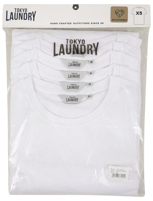 Spectre (5 Pack) Crew Neck Cotton T-Shirts in Bright White - Tokyo Laundry