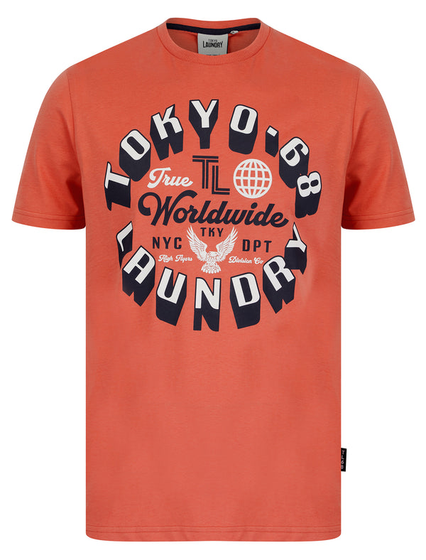 Crossing Motif Cotton Jersey T-Shirt in Faded Peach - Tokyo Laundry