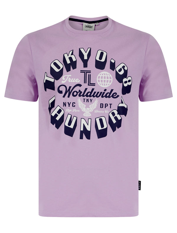 Crossing Motif Cotton Jersey T-Shirt in Lilac Breeze - Tokyo Laundry