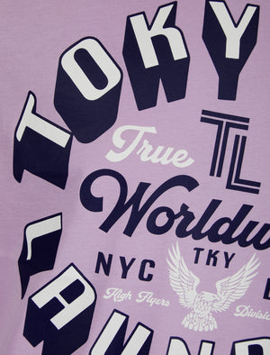 Crossing Motif Cotton Jersey T-Shirt in Lilac Breeze - Tokyo Laundry