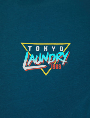 Yata Motif Cotton Jersey T-Shirt in Moroccan Blue - Tokyo Laundry