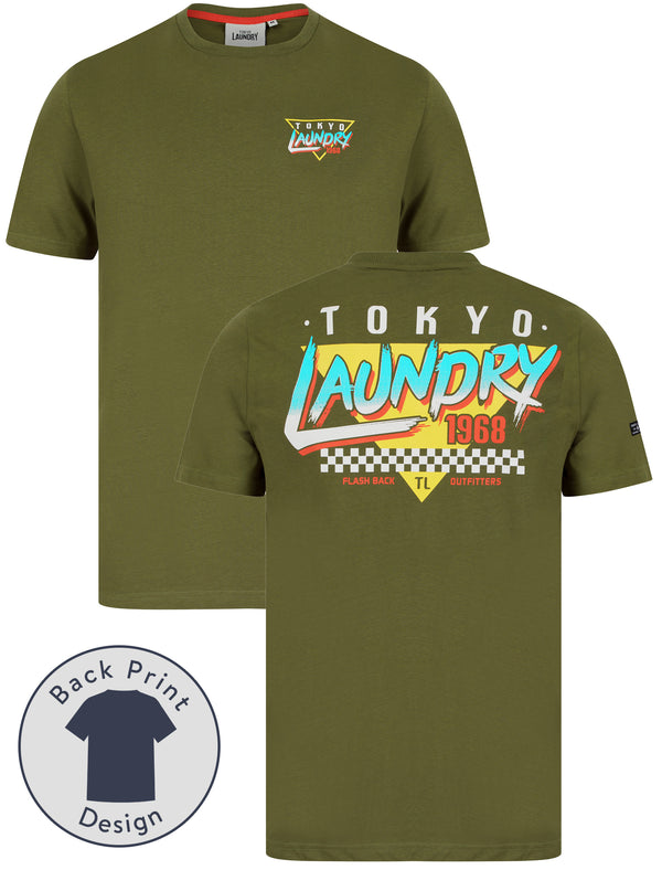 Yata Motif Cotton Jersey T-Shirt in Olive Night - Tokyo Laundry