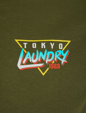 Yata Motif Cotton Jersey T-Shirt in Olive Night - Tokyo Laundry