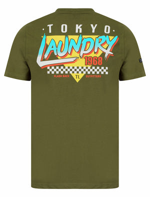 Yata Motif Cotton Jersey T-Shirt in Olive Night - Tokyo Laundry