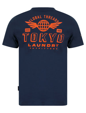 Logger Motif Cotton Jersey T-Shirt in Insignia Blue - Tokyo Laundry