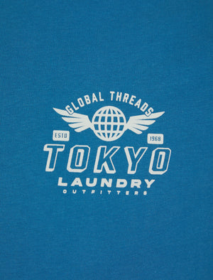 Logger Motif Cotton Jersey T-Shirt in Sea Of Belize - Tokyo Laundry