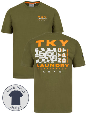 Checkmate Motif Cotton Jersey T-Shirt in Olive Night - Tokyo Laundry