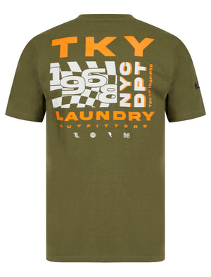 Checkmate Motif Cotton Jersey T-Shirt in Olive Night - Tokyo Laundry