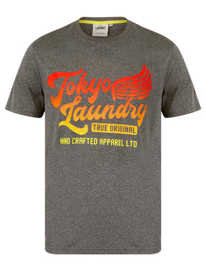 Winger Motif Jersey Grindle Crew-Neck T-Shirt in Light Grey Marl - Tokyo Laundry