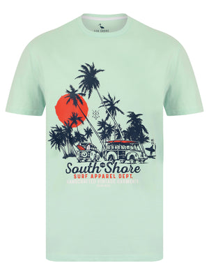 Straban Motif Cotton Jersey T-Shirt in Fair Aqua - South Shore
