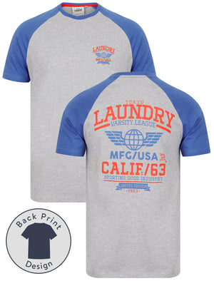 Makita Baseball Style Raglan Sleeve Cotton Jersey Crew Neck T-Shirt in Dazzling Blue - Tokyo Laundry