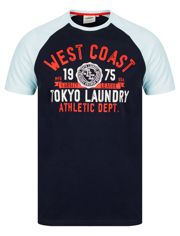 Dewalt Baseball Style Raglan Sleeve Cotton Jersey Crew Neck T-Shirt in Ice Water - Tokyo Laundry