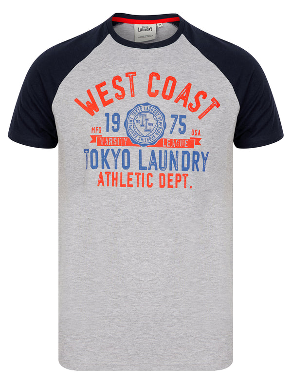 Dewalt Baseball Style Raglan Sleeve Cotton Jersey Crew Neck T-Shirt in Maritime Blue - Tokyo Laundry